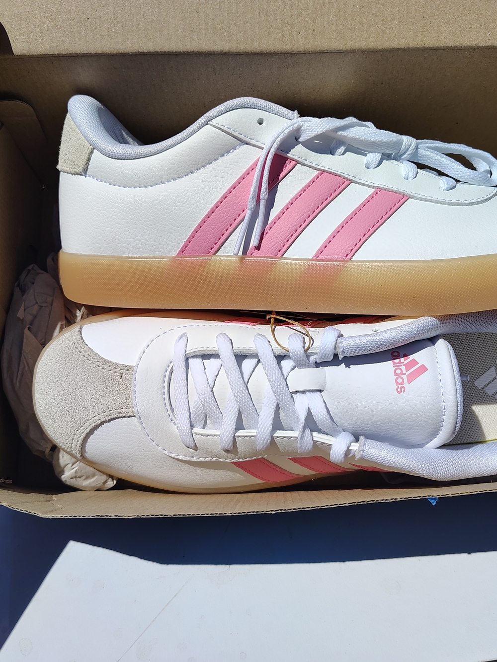 adidas Women's White Sneakers with Pink Three-Stripes
